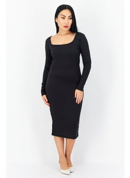 Buy Women Textured Midi Dress, Dark Grey in UAE