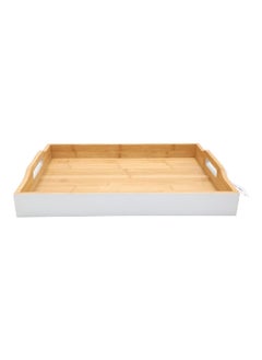 Buy Rectangular Bamboo Serving Tray with Handle Natural and White 7 x 34 x 47 cm G19-X115W in Saudi Arabia