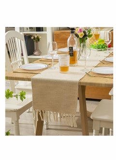 اشتري Elecdon Farmhouse Table Runner Rustic Linen Table Runner With Handmade Tassel 13 × 72 Inch Table Decor For Party And Dining Room Decorations في السعودية