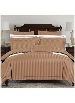 Buy DOLTRI - 3-Piece Stripped 150 TC Cotton Sateen Bedsheet Set King Size Premium Collection (1 Bedsheet + 2 Pillow Cases) (Brown) in UAE