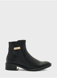 Buy Black Pu Ankle Belt Ankle Boots in UAE