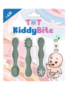 اشتري TOT KiddyBite: Baby Silicon Spoons and Fork Set for Feeding في الامارات