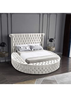 Buy Lotus | Wooden Bed Frame Upholstered in Velvet - White in Saudi Arabia