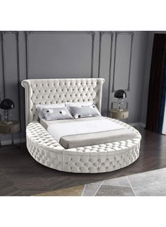 Buy Lotus | Wooden Bed Frame Upholstered in Velvet - White in Saudi Arabia