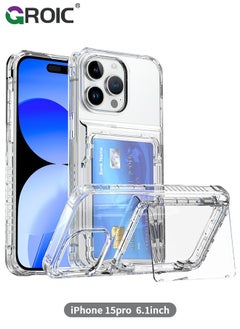 Buy iPhone 15 Pro Case Wallet Clear Flip Cover Kickstand 4 Card Back Pocket Credit Card Holder ID Slot Rugged TPU Bumper PC Hard Protective Armor Hybrid Shell for iPhone 15 Pro in UAE