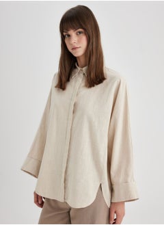 اشتري Relax Fit Linen Blend Long Sleeve Shirt Tunic في الامارات