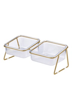 Buy Elevated Double Cat Bowls, Pets Water and Food Transparent Bowl 15°Tilted Raised Pet Feeder Stand, with 2 Large Plastic Bowl and Iron Stand Anti Slip, Perfect for Kittiens Small Dogs in UAE