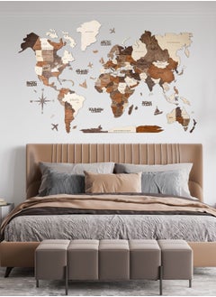 اشتري 3D Wooden World Map Multicolor Wall Decor Any Occasion Gift Idea - Wall Art For Home & Kitchen or Office في الامارات