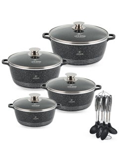 Buy Cookware Set 15 pieces - Pots set Induction Bottom, Granite Non Stick Coating 100% PFOA FREE, Die Cast Cooking Set include Casseroles And Kitchen Utensils|20/24/28/32CM| in UAE