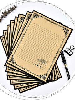 اشتري 8 Sheets of Vintage Lined Stationery, Elegant Antique Lined Paper Perfect for Writing Poems Lyrics Letters Office Notes Wedding Invitations and Stationery (23.5cm x 17.5cm) في السعودية