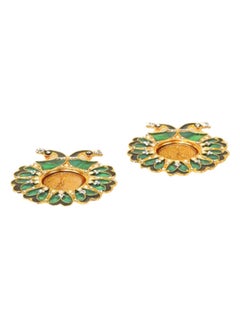 Buy Mahika Metal Diyas, Green & Gold - Set of 2 in UAE