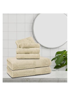 Buy 6 pc Luxury Home Linen, 100% Premium Cotton, 550 gsm, High Quality Weaving, Durable, Soft and Absorbent,  2 Bath Towel 70x140cm, 4 Hand Towel 40x70cm, Cream, Made in Pakistan in UAE