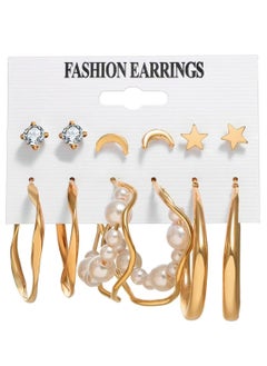 Buy Yayan Small Gold Earrings for Women, 14K Gold Plated Hypoallergenic Pearl Drop Hoop Earrings Set with Charms for Gift in Saudi Arabia