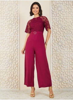 Buy Lace Insert Buckle Detail Wide Leg Jumpsuit in Saudi Arabia