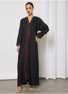 Buy Abaya With Contrasting Stone Work And Lace Embellished in Saudi Arabia