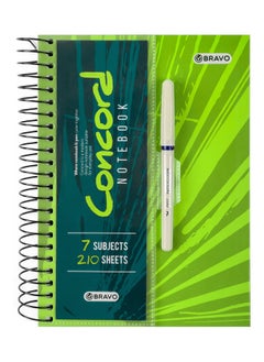 Buy Bravo Concord Spiral Notebook with Free pen - 7 Subjects - 210 Sheets - A5 Size - Green in Egypt