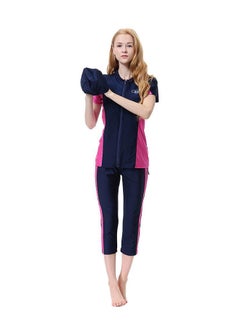 Buy Islamic Swimwear Chain Closure Burkinis Navy/Pink in UAE