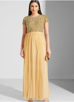 Buy Hadia Ghaleb Sequinned Round Neck Dress in UAE