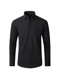 Buy Stretch Non-Iron Anti-Wrinkle Shirt, Men Long Sleeve Button Wrinkle Free Slim Fit Business Shirt Black in Saudi Arabia