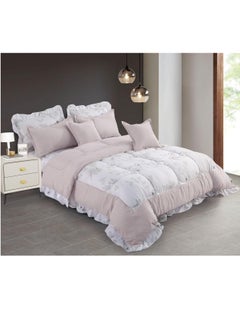 Buy Super King 8 Pieces Comforter set Ruffle Bedding Set, Cotton and Polyester Quality Dorm, Duvet( 240*260cm) in UAE