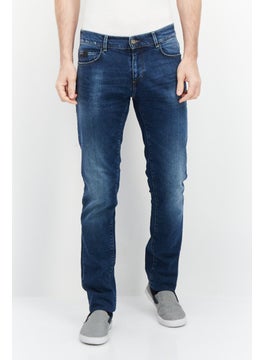 Buy Men Regular Fit Wash Stretchable Denim, Navy Blue in UAE