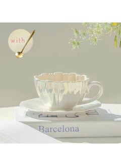 Buy Ceramic Coffee Cup,Flower Shaped Coffee Mug with Saucer and Spoon ,Creative Tea Cup with Handle in UAE