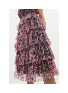 Buy Floral Printed Tiered Midi Skirt in UAE