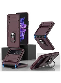 Buy Galaxy Z Flip 4 Kickstand Case with Hinge Protection, Z Flip 4 Case Full-Body Protective Case with Built-in Sliding Rail Lens Cover for Samsung Galaxy Z Flip 4 5G, Cold Mountain Red Wine in Egypt