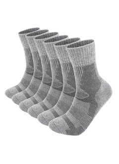 اشتري 3 Pairs Merino Wool Hiking Socks - Warm Winter Socks for Men & Women, Breathable, Moisture Wicking, Anti-Odor, for Hiking, Running, Skiing (Grey, Mid-Calf Length) في السعودية