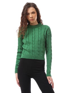 Buy Knitted Slip On Round Neck Green Pullover in Egypt