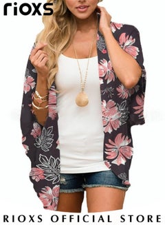 Buy Womens Beach Cover ups Floral Print Kimono Casual Cardigans Beach Dress Swimsuit Cover ups in UAE