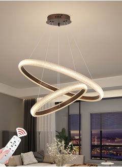 Buy LED Modern Chandelier,Remote Control 2 Rings Brown LED Chandelier Living Room 57W,LED Chandelier Lighting Height Adjustable and DIY Chandelier Light Fixture for Living Room Bedroom Foyer in UAE