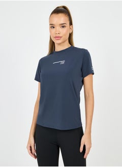 Buy Textured Chest Slogan Reflective Detail Short Sleeves Top in Saudi Arabia