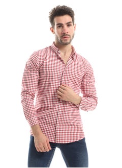 اشتري Bi-Tone Plaid Button Down Shirt - White & Red في مصر