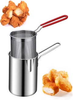 Buy Stainless Steel Cooking Pot Deep Fryer with Basket, Fry Pot with Handle, Durable Food Grade Outdoor Mini Deep Fryer Pot with Perforated Strainer Basket for Seafood, Chicken in Egypt