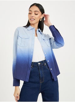 Buy Ombre Print Front Flap Pocket Shirt in Saudi Arabia