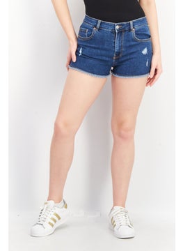 Buy Women Skinny Fit Denim Shorts, Blue in UAE