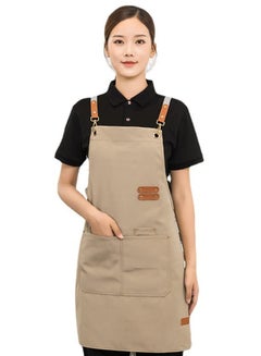 Buy Large Pocket Mens Womens Chef Apron, Cotton Canvas Cross Back Heavy Duty Adjustable Work Apron, Work Waterproof Bib Apron in UAE