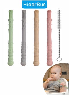 Buy Hollow Teether Tube, 4 Pack Chew Straw Toy for Infant Toddlers Silicone Tubes Teething Toys for Babies 3-12 Months BPA Free/Freezable/Refrigerator Safe in UAE