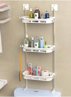 Buy Adjustable 3-Tier Plastic Storage Rack | Bathroom & Kitchen Organizer | Space-Saving Wall Shelf No Drilling in UAE