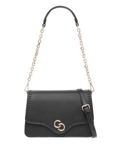 اشتري Solid Crossbody Bag with Detachable Strap and Flap Closure في الامارات