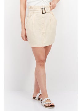 Buy Women Solid Mini Skirt, Beige in UAE