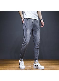 Buy Mens Slim Fit Cropped Jeans Casual Spring Autumn B519 Gray in Saudi Arabia