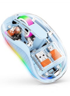 Buy Blue Wireless Bluetooth Transparent Mouse, with USB & Type-C Two Receiver, Small Portable Wireless Rechargeable Mice, for MacBook/pc/iPad/Laptop and Multi Device Connection (Dual BT5.1+2.4GHz) in UAE