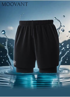 اشتري Men's Swimming Shorts, Men Quick Dry Swim Trunks, Elastic Waist Beach Shorts, Drawstring Surfing Shorts with Lining, Sports Shorts, Black في السعودية