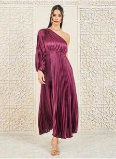 Buy Accordion Pleat One Shoulder Neck Maxi A-Line Dress in Saudi Arabia