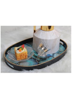 Buy Oval Creative Serving Tray With Corrugated Decorative Floor With Handles Black/Cyan/Green/Gold in Saudi Arabia