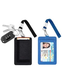 اشتري ID Badge Holder with Wristlet Keychain, 2Pcs Slim Minimalist Lanyard Card Case Holder ID Case with Detachable Keychain Wristlet, Hand-held Student Card ID, Offices ID, School ID, Driver's License في الامارات
