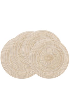 Buy Round Braided Placemats for Dining Table Diameter 15 inch, Woven Heat Resistant Anti-Slid Cotton Washable Kitchen Mats (Beige，Set of 4) in UAE
