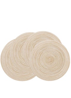 Buy Round Braided Placemats for Dining Table Diameter 15 inch, Woven Heat Resistant Anti-Slid Cotton Washable Kitchen Mats (Beige，Set of 4) in UAE